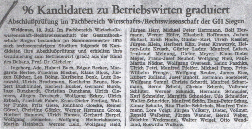Artikel Siegener Zeitung - Graduierung | 1975